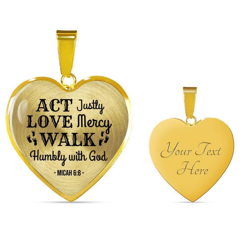 Walk Humbly With God Necklace Personalized Engraved Gold Heart Necklace Custom